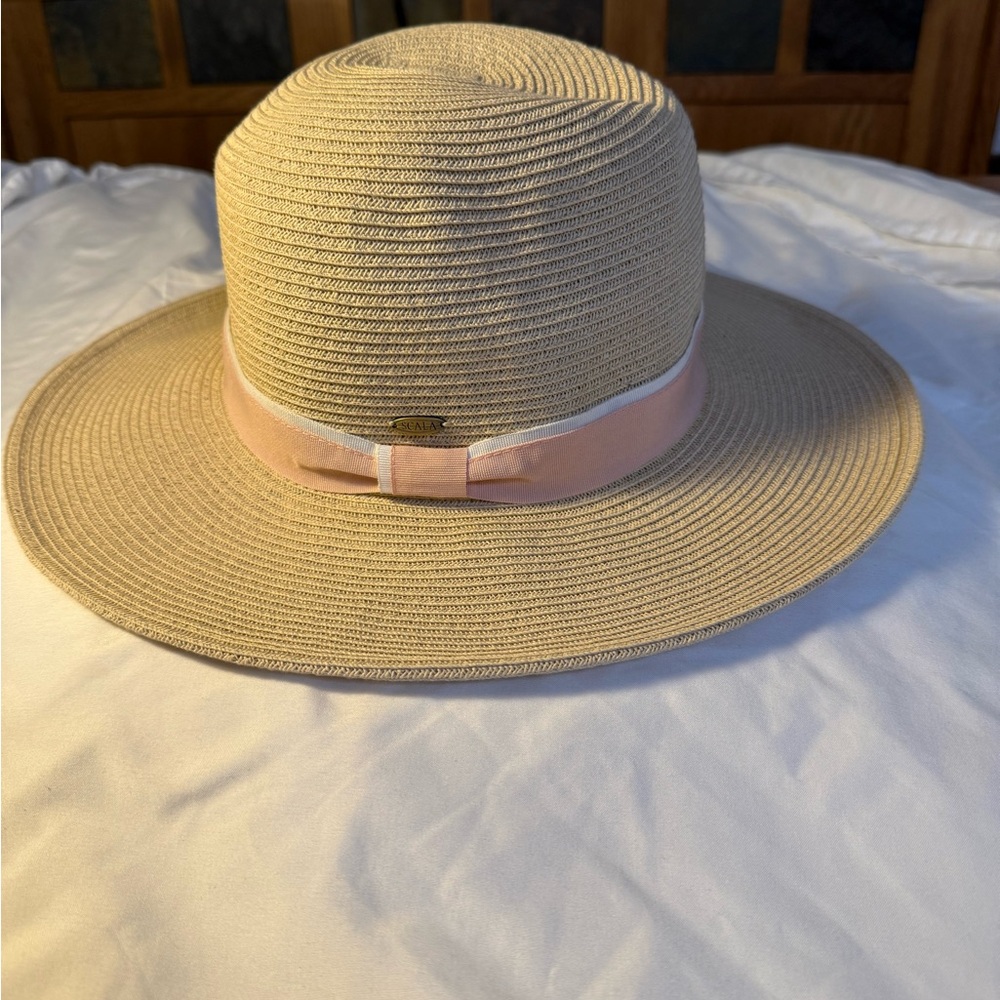 Scala Womens Straw Hat One Size Scala Collection Sun Hat Pink Ribbon